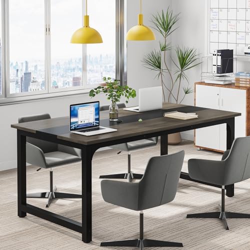 Tribesigns Modern Computer Desk, 63 x 31.5 inch Large Office Desk Computer Table Study Writing Desk Workstation for Home Office, Grey/Black
