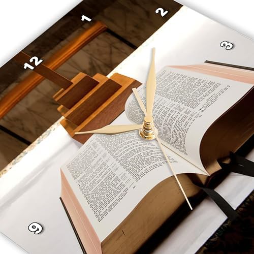 Wall Clock Silent - 15 inch - Print of Open Bible On Pulpit in Church - Religions