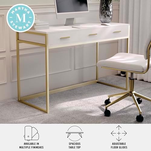 Martha Stewart Ollie 3 Drawer Home Office Desk, White