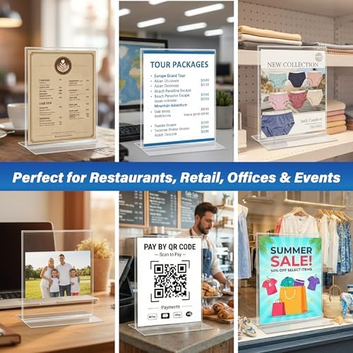 Azar Displays 152430-3PK Bottom Load Sign Holder 8.5x11 Clear Flexible Plastic Display Stand for Menus, Signs Vertical Tabletop Frame, Pack of 3