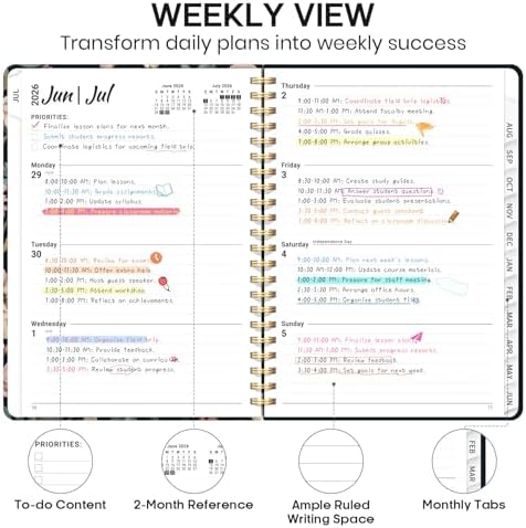 Planner 2026-2027, Weekly & Monthly Academic Calendar, Jul 2026 – Jun 2027