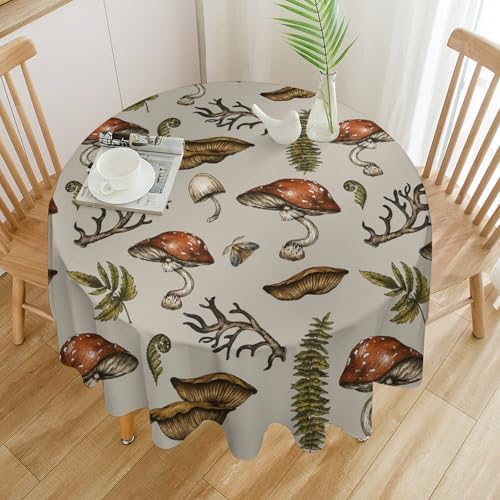Vintage Woodland Mushroom Tablecloth, Nature Forest Plants Botanical Ferns Print Table Cloth for Farmhouse Kitchen Party Picnic Dinner Decor, 36x36in
