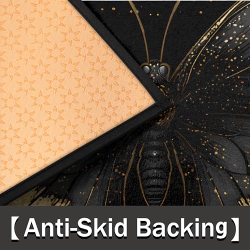 Black and Gold Butterfly Half Round Door Mat Non Slip Washable Semi Circle Area Rug Absorbent Soft Half Moon Rug Floor Mat for Indoor Outdoor Kitchen Bathroom Patio Front Door Mat Decor