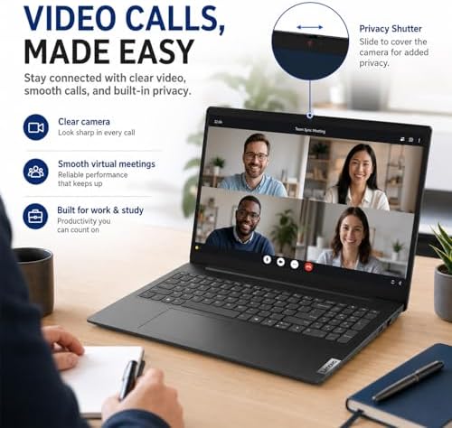 Lenovo 2026 V15 Slim Business Laptop, 15.6" FHD Display, Powerful Intel Quad-Core Processor, 8GB DDR5 RAM, 1TB SSD, Wi-Fi 6, Ethernet(RJ45), HDMI, 8-Hour Battery, Windows 11 Pro, MS 365 for the Web
