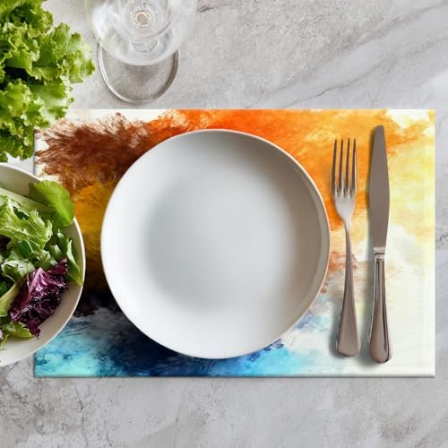Batmerry Modern Bright Decorative Placemats, Watercolor Artistic Brushed Abstract Brush Stroked Painting Blob Woven Burlap Modern Placemats for Dining Table Kitchen Wedding Decor Indoor Set of 4