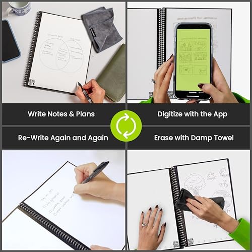 Rocketbook Core Reusable Spiral Notebook, Letter Size 8.5x11, Teal - Dotted Pages, App-Connected, Erasable, Durable Cover, Ideal for School, Work, and Creative Projects