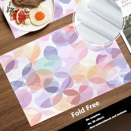 Batmerry Soft Translucent Placemats, Overlapping Shapes Pastel Washable Linen Table Mats for Kitchen Table Double Insulation Decor Dining Set Indoor Outdoor 12X18 in Set of 6