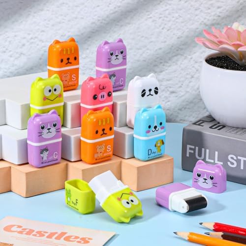 Kifmurase 48Pcs Pencil Erasers, Cute Animal Themed Pencil Eraser, Eraser with Clean Up Roller, Fun Erasers for School Party Christmas Favors