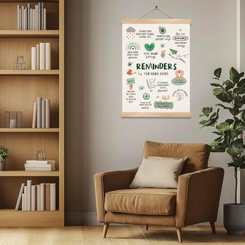 Reminders for Hard Days Inspirational Wall Art, 14x18.5 Inch Linen Canvas Wall Hanging Poster，Positive Quotes Mental Health Motivational Poster for Classroom, Office, Therapy, or Home Decor (BG802)