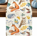 Fall Table Runner Autumn Animal Table Runners Harvest Thanksgiving Owl Bird Fox Leaves Cotton Linen Dresser Scarf Kitchen Dining Table Decor for Autumn Holiday Party Coffee 13x48 Inch