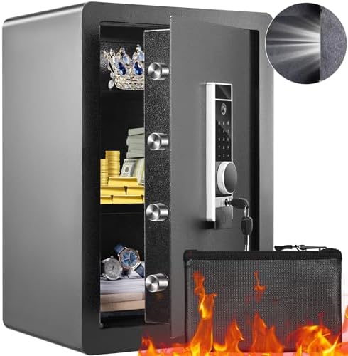 VEVOR Steel Security Safe - 2.2 Cubic Feet, Fingerprint & Digital Keypad Lock, Fire-proof Bag, Protect Cash, Gold, Jewelry, Documents - 15.8x13x23.6 inch