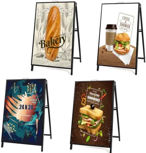 USCNC 4 PACK 24 x 36 Inch A Frame Sign Double-Sided Folding Sandwich Board Heavy Duty Slide-in Sidewalk Signboard for Outdoor Street Advertising Poster(Frame only，No white board)