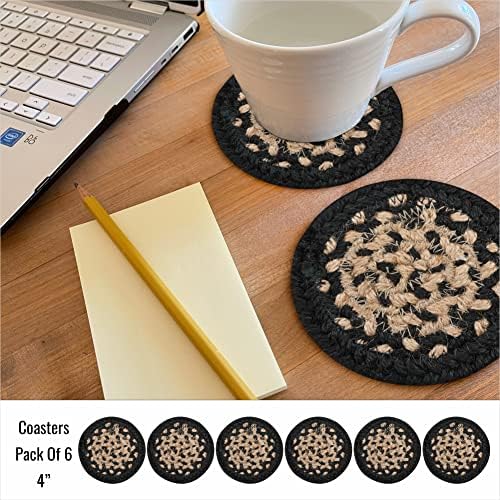 Homespice Manchester Jute Braided Coasters, Round 4" Set of 6