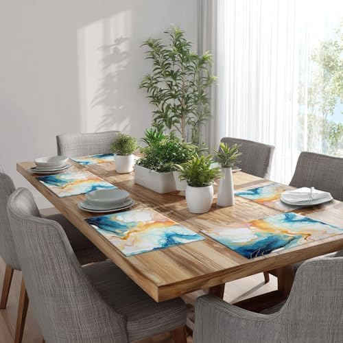 Batmerry Fluid Art with Flowing Lines Linen Placemats Set of 6, Abstract Colorful Washable Table Mats for Kitchen Table Thickened Heat Insulation Dining Set Indoor Outdoor 12X18 in