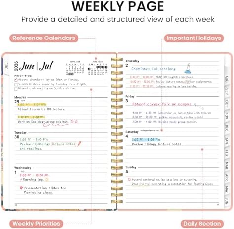 Planner 2026-2027, Jul 2026-Jun 2027 Academic Monthly & Weekly Planner | 6.3" x 8.5" Hardcover Pretty Calendar Planner for Women, Spiral Organizer for School Office Home Supplies, Bookish Kitty