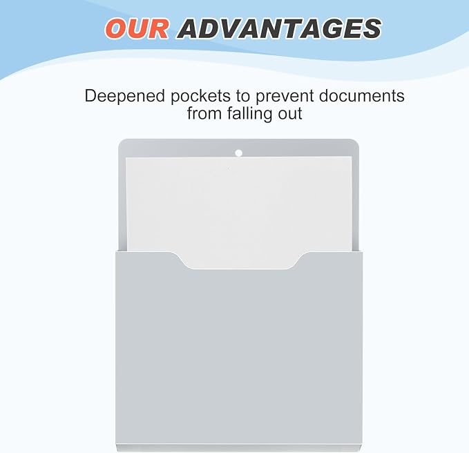 Feifeiya 2 Pcs Magnetic File Folder Wall Hanging Holder Large Pocket Paper Magazine Mail Organizer for Refrigerator Classroom Locker Whiteboard(Vertical,Grey,12.2 x 9.4 Inches)