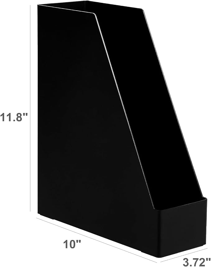Amazon Basics Plastic Desk Organizer Magazine Rack and File Holder, Black, 4-Pack