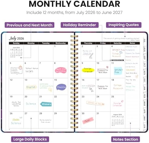 ZOTIA Planner 2026-2027 Jul 2026-Jun 2027 Academic Monthly & Weekly Planner