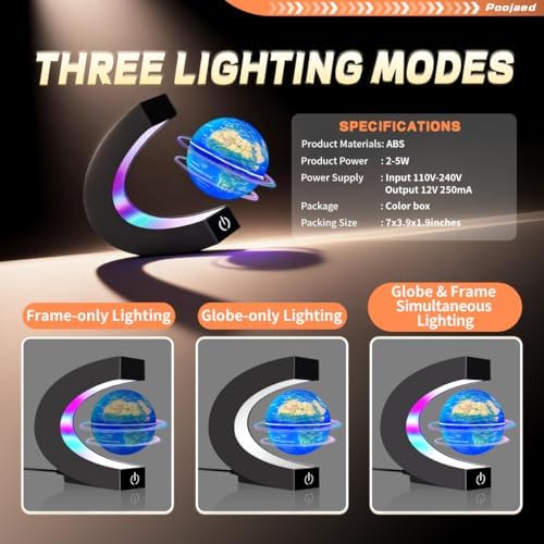 Magnetic Levitating Floating Globe with 7 Colored Lamp, World Globe for Men Father Boy Girl, Birthday Gifts Office Home Desk Toy Decor Display Frame, Cool Tech Gadgets Gifts