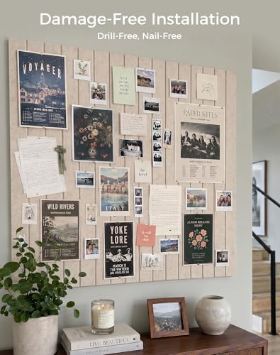 Aothia 12-Pack Felt Bulletin Board Tiles 48"x36", Modular Pin Board for Notes, Photos & Mood Boards, Cork Board Alternative for Smooth Walls, 0.35" Thick, 70 Adhesive Tabs & 40 Pins, Oatmeal
