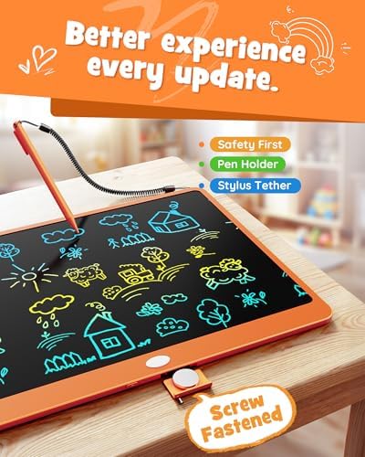 LCD Writing Tablet 16 Inch, Toys for 3 4 5 6 7 8 9Year Old Boys Girls, Colorful Doodle Board Drawing Tablet, Gift for Boys Age 3-12 Years, Memo Board, Drawing Pads with Lanyard (Orange-16Inch)