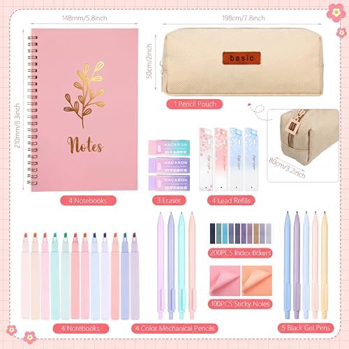 Resurhang 36 Pcs Spiral Notebook Stationary Set, Aesthetic School Supplies for Women, Back to School Supplies Bible Study Kit, Office College Essentials Include A5 Notebook Pencil Case Notes Tabs