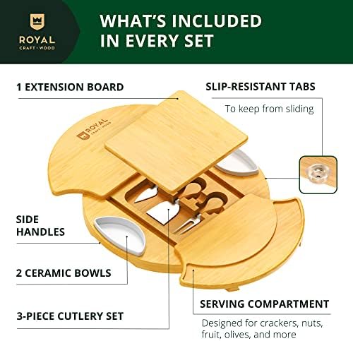 ROYAL CRAFT WOOD Large Round Cheese Board and Knife Set - Charcuterie Board, Bamboo Cheese Board Set, Cheese Tray Set, Wooden Cheese Plate Set 13.7 Inch
