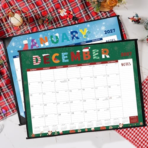 2027 Desk Calendar - Large Desk Calendar 2027, 22" x 17", Jan. 2027 - Dec. 2027, Desk Calendars Large, 12 Months, Corner Protectors, Hanging Holes, Notes - 12 Themes