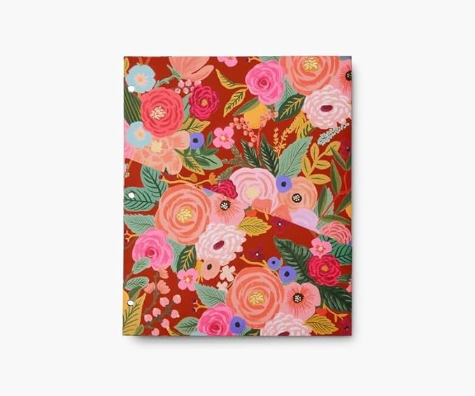 RIFLE PAPER CO. Garen Party Classic Binder w/Soft-Touch Illustrated Cover | 1" 3-Ring Binder, Holds 175 Pages, 3 Tabbed Dividers, Double-Sided Pocket Folder, 6 Adhesive Labels, Reinforced Metal Corners