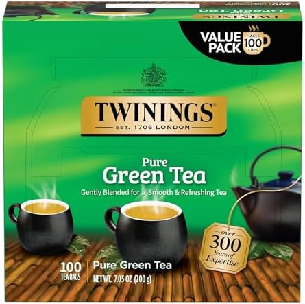 Twinings Pure Green Tea, Caffeinated, Tea Bags, 100 CT Box (1 Pack)