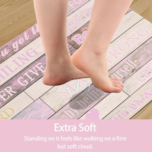 Inspirational Positive Quotes Kitchen Mats for Floor Pink Anti Fatigue Mats for Kitchen Floor Cushioned Waterproof Pink Kitchen Decor Set