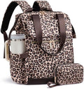 LOVEVOOK Laptop Backpack for Women with Giant Tumbler Holder, 15.6 Inch Work Laptop Bag with USB Port, Fashion Teacher Nurse Backpack Purse, Waterproof Travel Computer Backpack, 2PCS,Leopard