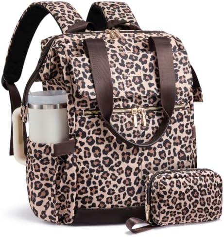 LOVEVOOK Laptop Backpack for Women with Giant Tumbler Holder, 17.3 Inch Work Laptop Bag with USB Port, Fashion Teacher Nurse Backpack Purse, Waterproof Travel Computer Backpack, 2PCS, Beige-Light Grey