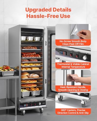 VEVOR Electric Hot Box Food Warmer, 16-Tier Commercial Warming Cabinet with Water Tray, Glass Door and Adjustable Shelves, Stainless Steel Food Warmer Cabinet, for Restaurant, Kitchen, Pizza, Chicken