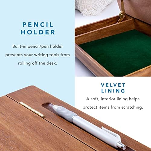 LAPGEAR Schoolhouse Lap Desk - Natural Acacia Wood, Built-in Storage