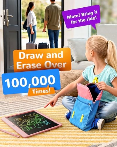 KOKODI LCD Writing Tablet, 12 Inch Colorful Toddler Doodle Board Drawing Tablet, Erasable Reusable Electronic Drawing Pads, Educational and Learning Toy for 3-6 Years Old Boy and Girls(Pink)