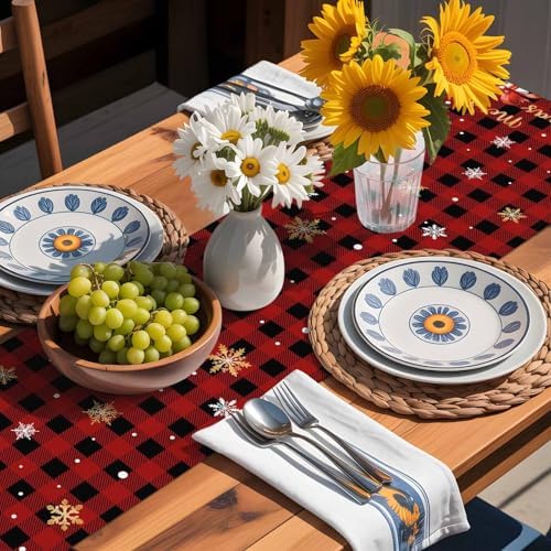 Black Santa Claus Table Runner Dresser Scarf 13 x 36 Inch Merry Christmas Snowflake Red Black Plaid Table Runners Non-Slip Heat Resistant Kitchen Dining Table Decor for Home Holidays Indoor Outdoor