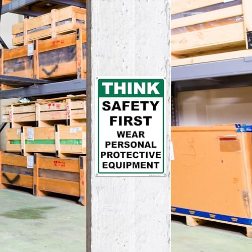 BRIMAR Think Safety First Wear PPE Sign, 10x14, .055″ Polyethylene Plastic