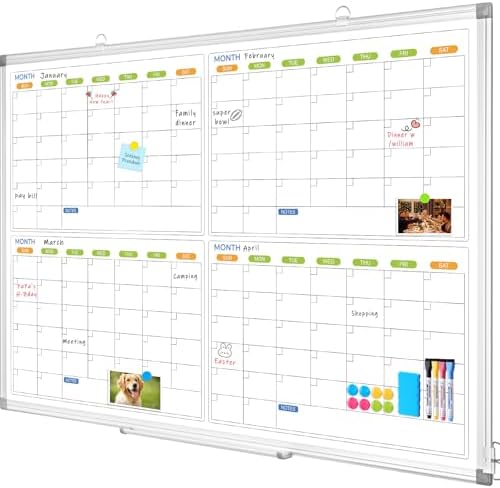 Dry Erase Calendar for Wall 4 Month, 48" x 36" Large White Board Calendar