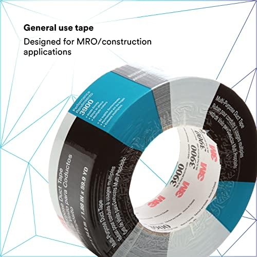 3M Multi-Purpose Duct Tape 3900 Silver Color, General Purpose, Rubber Adhesive, Water Resistant, 48 mm x 54.8 m, 7.6 mil, Conveniently Packaged