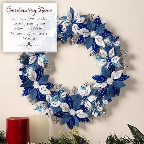 Bucilla Felt Applique Pillow Kit, Winter Blue Poinsettia, Perfect for DIY Arts and Crafts