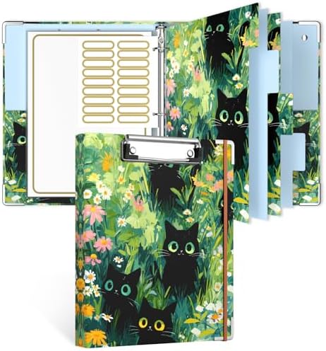 Rouidr Mini 3 Ring Binder with clipboard, 1 inch Round Binder Organizer, 8.5"x5.5" Cute Binder with 5 Dividers Tabs & Clear Sleeves, School Supplies, Office Supplies