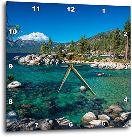 3dRose Wall Clock Silent - 10 inch - Boulders and Cove at Sand Harbor State Park, Lake Tahoe, Nevada, USA - Lakes