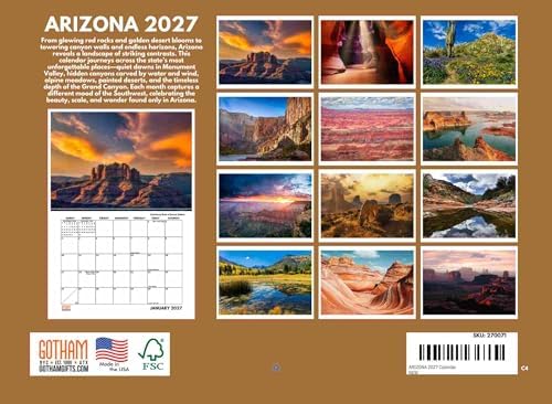 Arizona Calendar 2027 AZ Monthly Wall Calender 12 Month