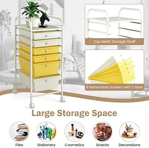 COSTWAY 6-Drawer Rolling Storage Cart, Art Craft Tools Organizer on Wheels