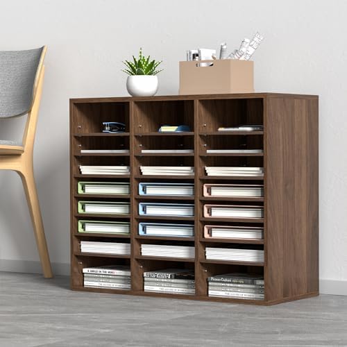 VEVOR 24 Compartments Office Mailbox, Adjustable Shelves, Wood Literature Sorter 29x12x24.4 inches – Ideal for Office, Home, Classroom, Mailrooms Organization – EPA Certified (Brown)