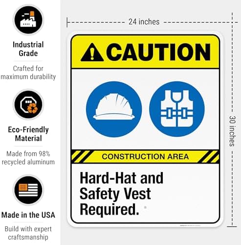 Hard-Hat and Safety Vest Required Sign, ANSI Caution Sign,