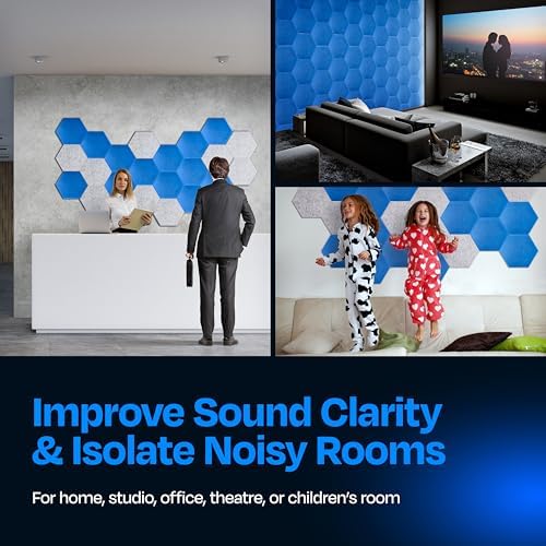 Acoustic Panels 12-Pack - 14"X12.1"X0.4" Soundproof Wall Panels - High Density Sound Dampening - Grand Blue Hexagon