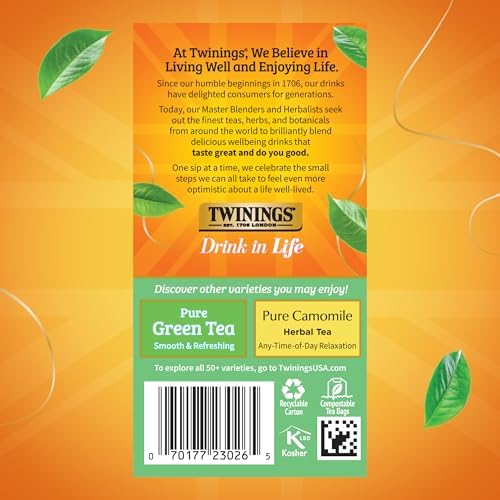 Twinings Pure White Tea Individually Wrapped Bags, 20 Count (Pack of 1), Light & Fresh, Caffeinated, Enjoy Hot or Iced, 20 Teabags