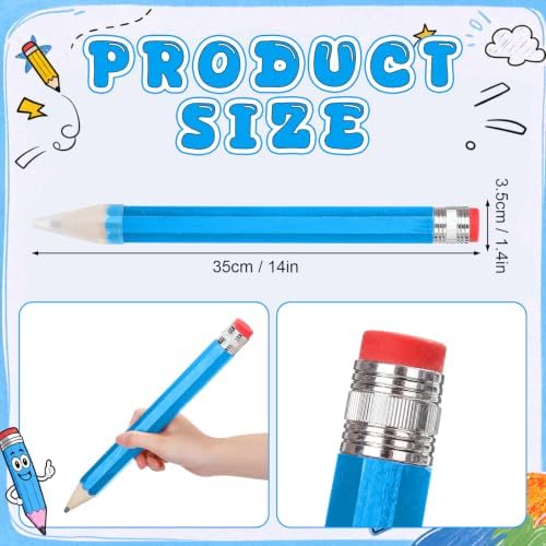 Tinlade 6 Pcs Wooden Jumbo Pencils for Prop, Funny Huge Blue Giant Pencil 14 Inch for Home and School Supplies, Kids, Preschoolers